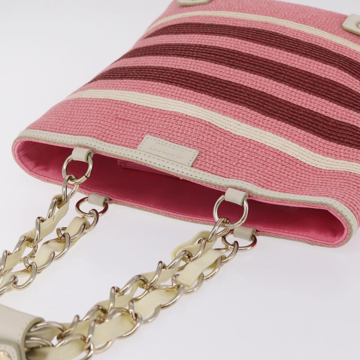 BURBERRY Blue Label Hand Bag straw Pink Gold Auth 208224A
