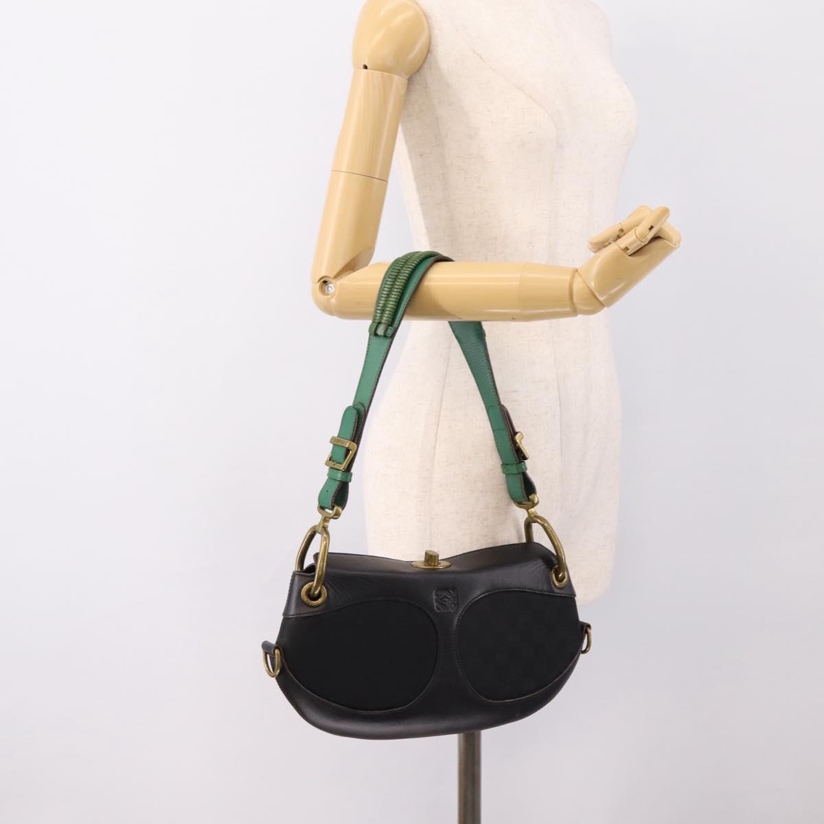 LOEWE Shoulder Bag Leather Black Gold Auth 208228V