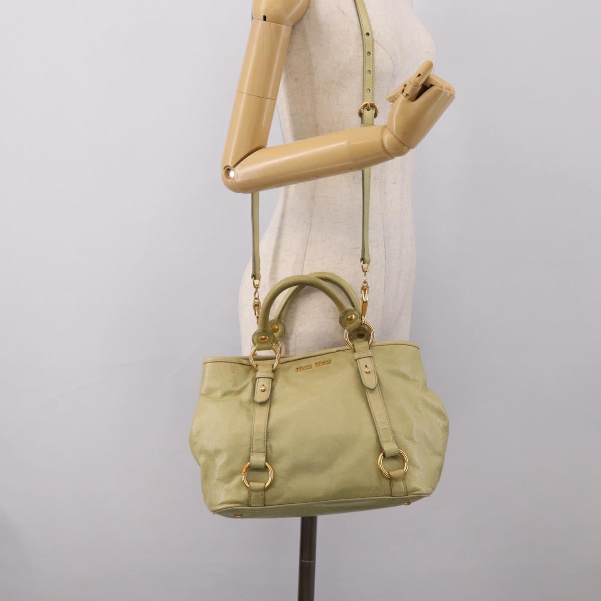 Miu Miu Hand Bag Vitellolux 2way Beige Gold Auth 208229A