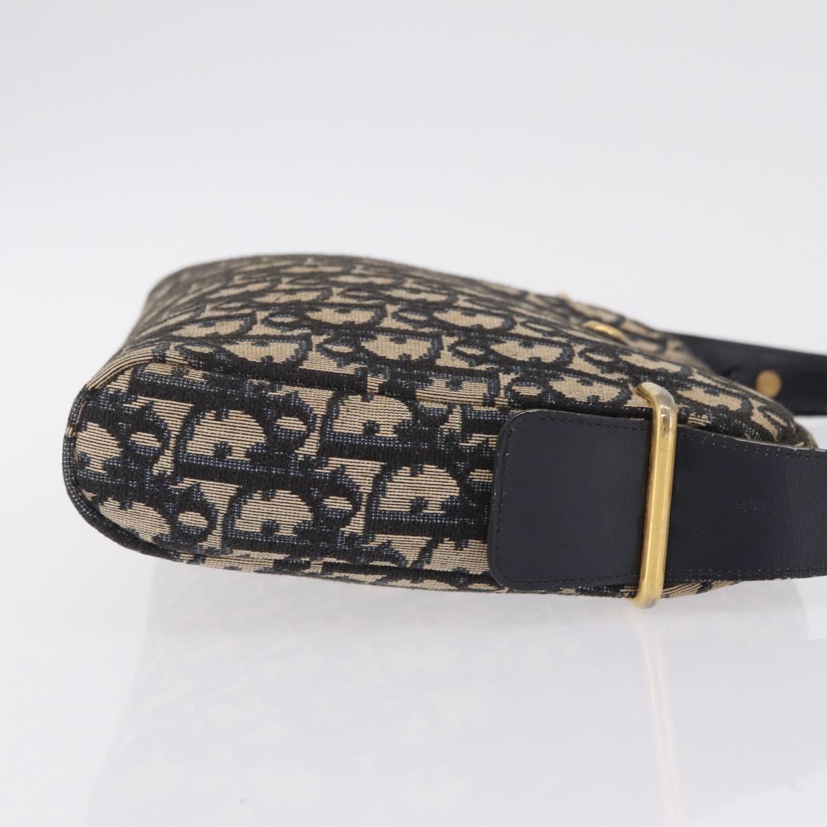 Christian Dior Trotter Canvas Shoulder Bag Navy Gold Auth 208233