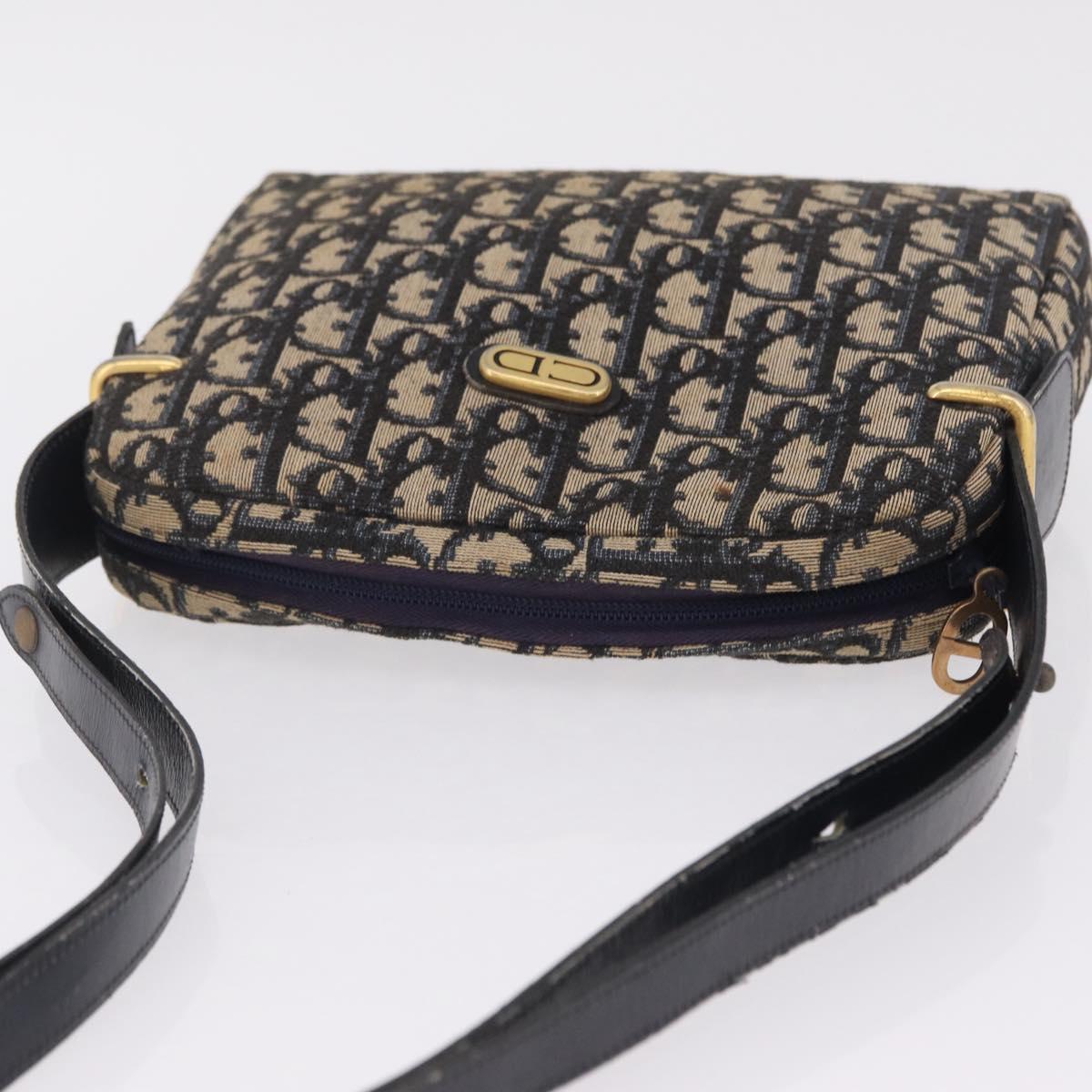 Christian Dior Trotter Canvas Shoulder Bag Navy Gold Auth 208233