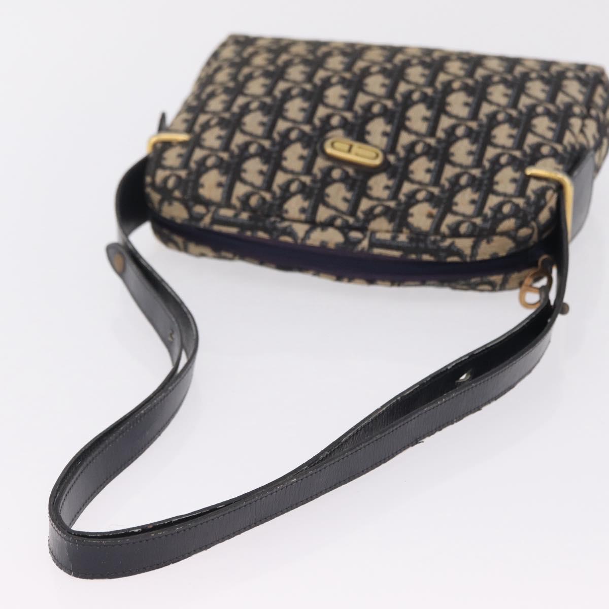 Christian Dior Trotter Canvas Shoulder Bag Navy Gold Auth 208233