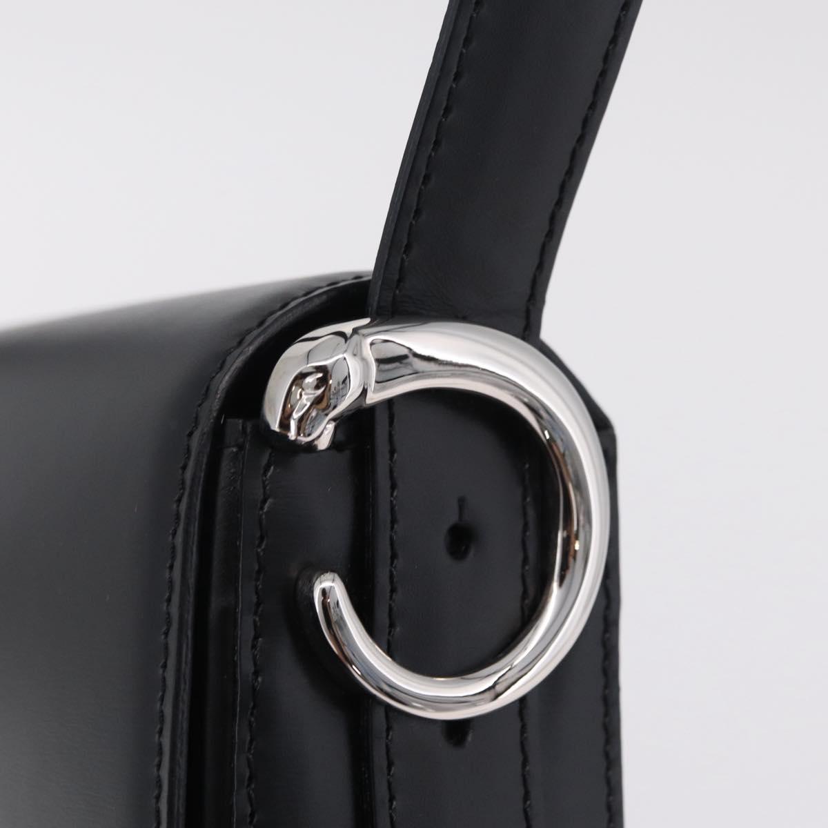 Cartier PANTHERE Shoulder Bag Leather Black Silver Auth 208235V