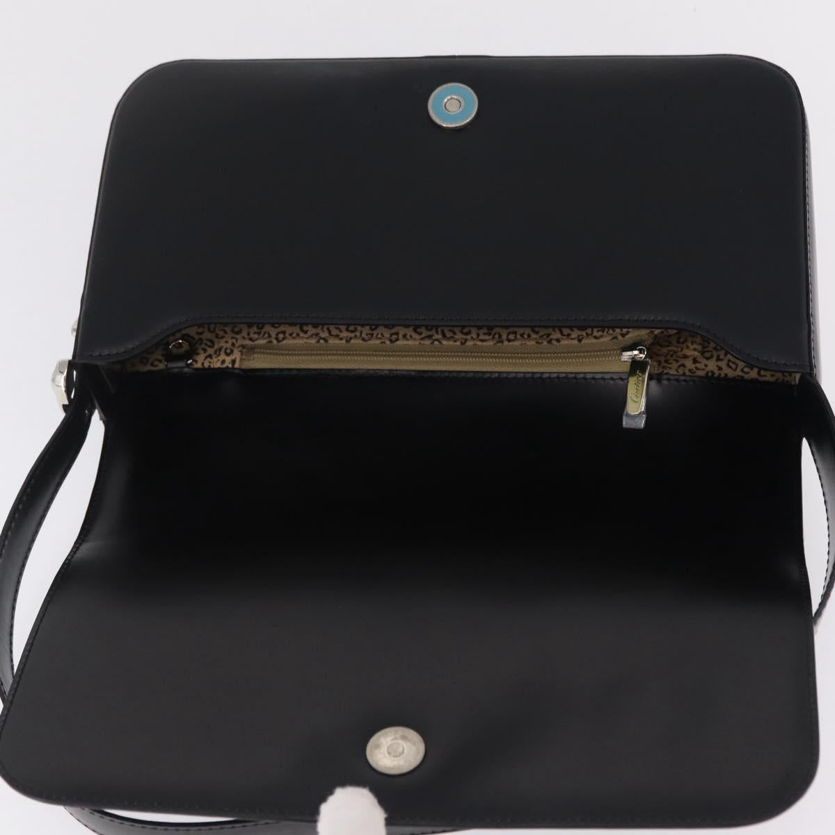 Cartier PANTHERE Shoulder Bag Leather Black Silver Auth 208235V