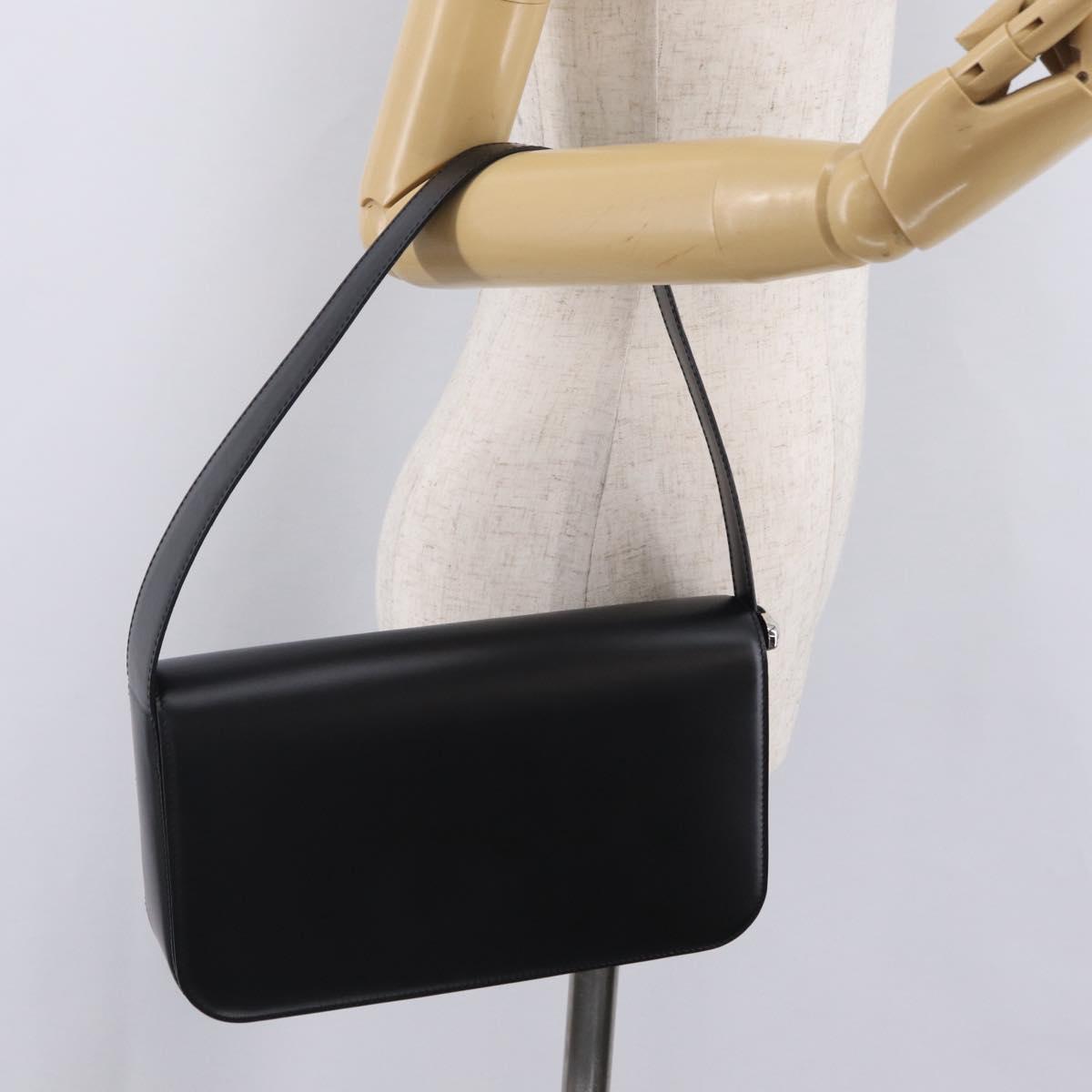 Cartier PANTHERE Shoulder Bag Leather Black Silver Auth 208235V