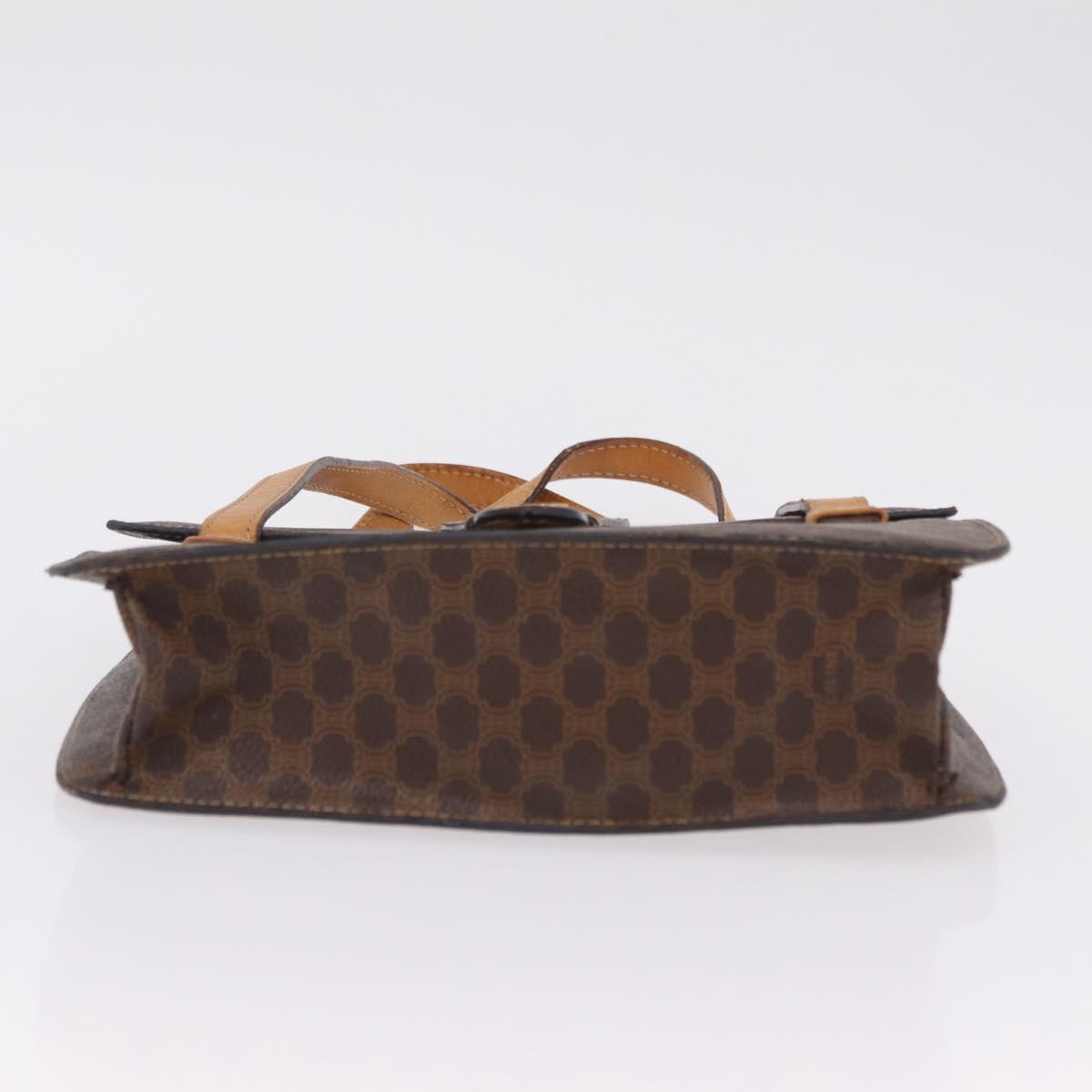 CELINE Macadam Canvas Medallion Hand Bag PVC Leather Brown Gold Auth 208236