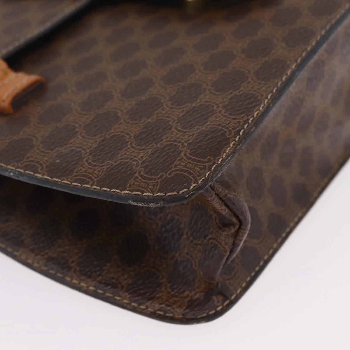 CELINE Macadam Canvas Medallion Hand Bag PVC Leather Brown Gold Auth 208236