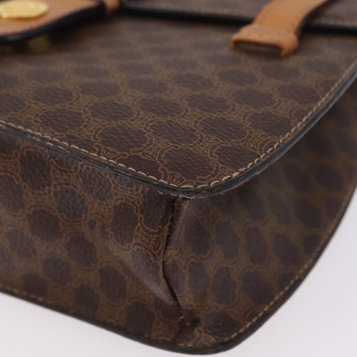CELINE Macadam Canvas Medallion Hand Bag PVC Leather Brown Gold Auth 208236