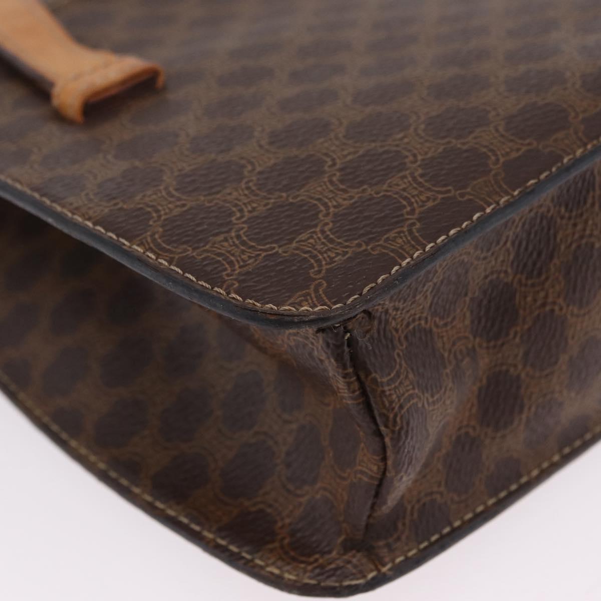 CELINE Macadam Canvas Medallion Hand Bag PVC Leather Brown Gold Auth 208236