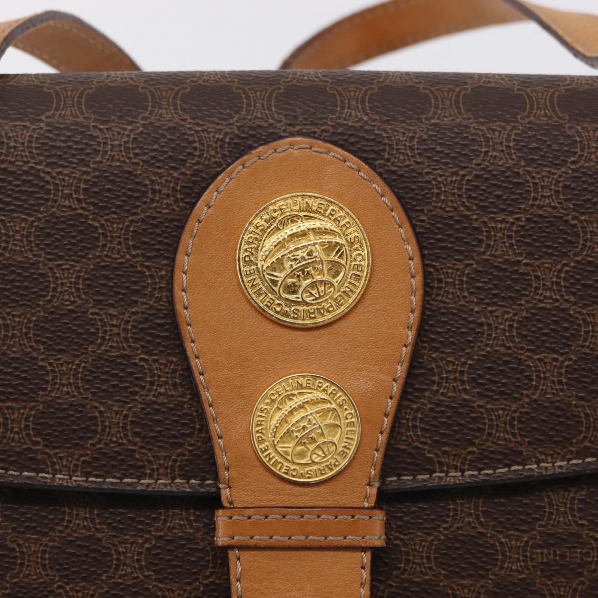 CELINE Macadam Canvas Medallion Hand Bag PVC Leather Brown Gold Auth 208236
