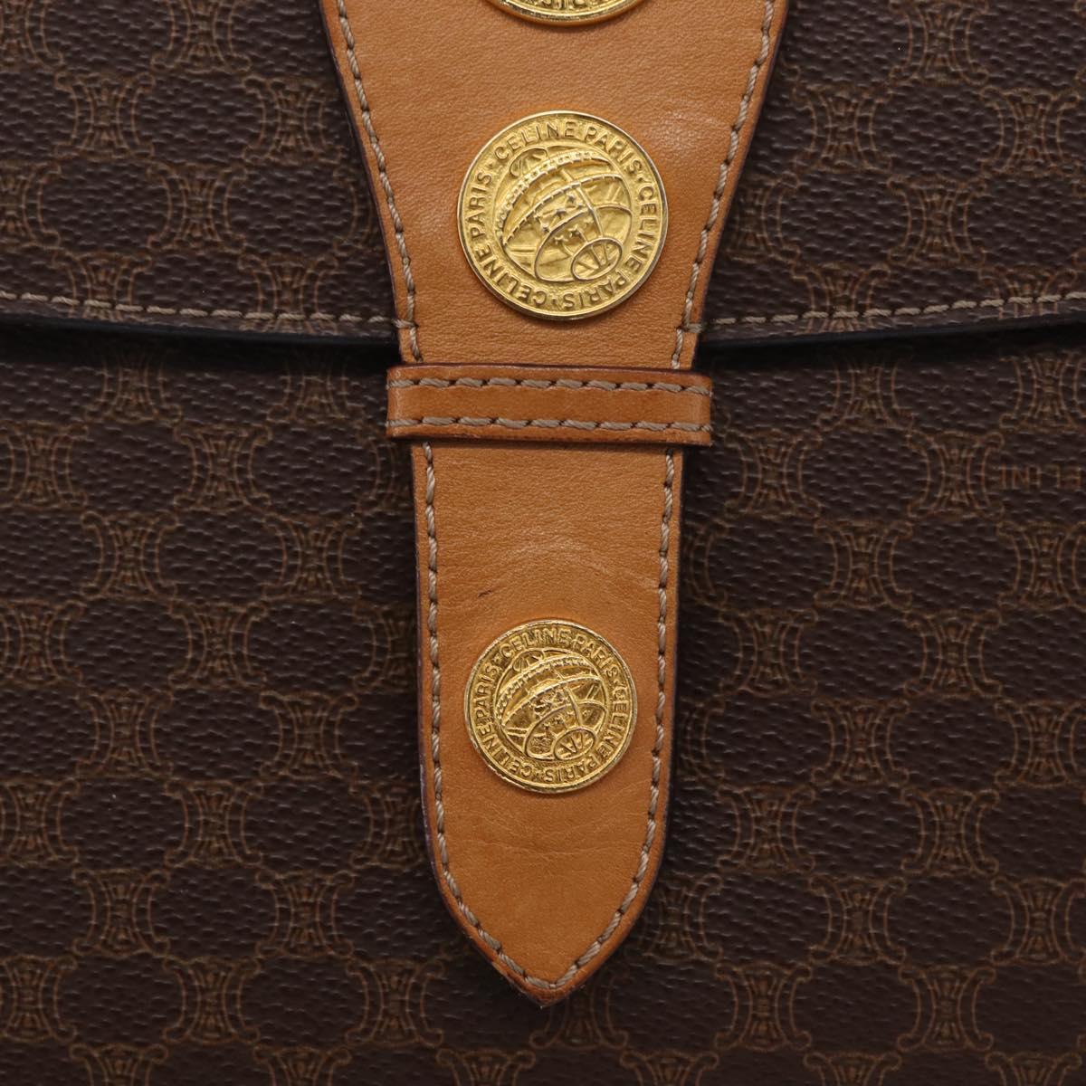 CELINE Macadam Canvas Medallion Hand Bag PVC Leather Brown Gold Auth 208236