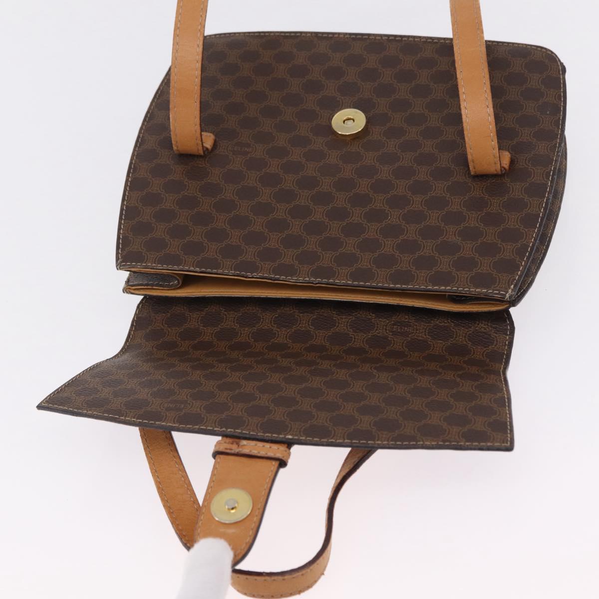 CELINE Macadam Canvas Medallion Hand Bag PVC Leather Brown Gold Auth 208236