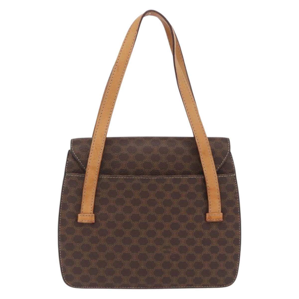 CELINE Macadam Canvas Medallion Hand Bag PVC Leather Brown Gold Auth 208236