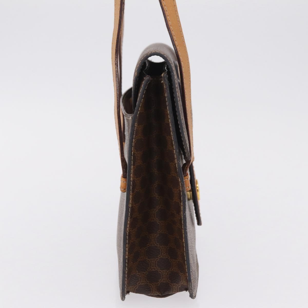 CELINE Macadam Canvas Medallion Hand Bag PVC Leather Brown Gold Auth 208236