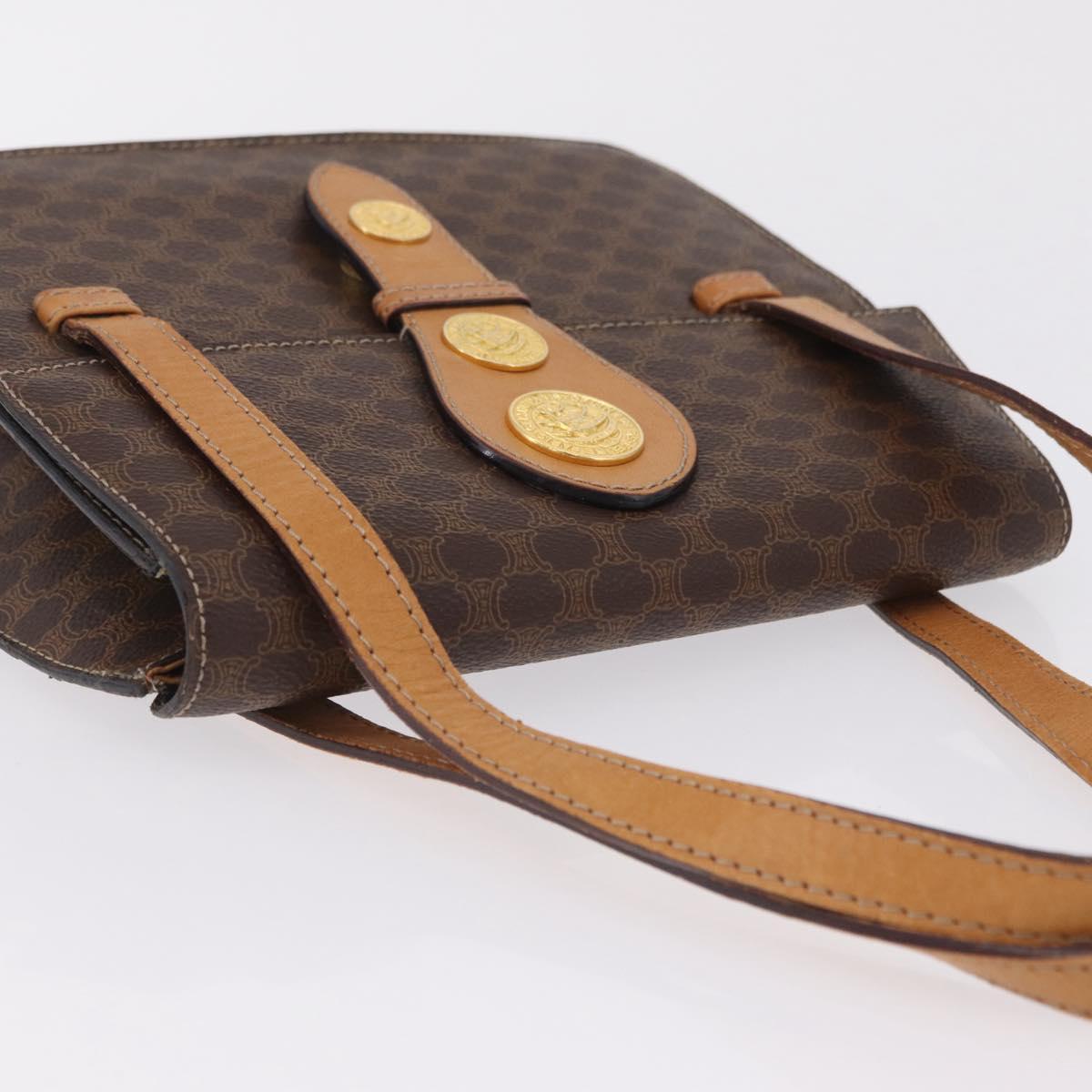 CELINE Macadam Canvas Medallion Hand Bag PVC Leather Brown Gold Auth 208236