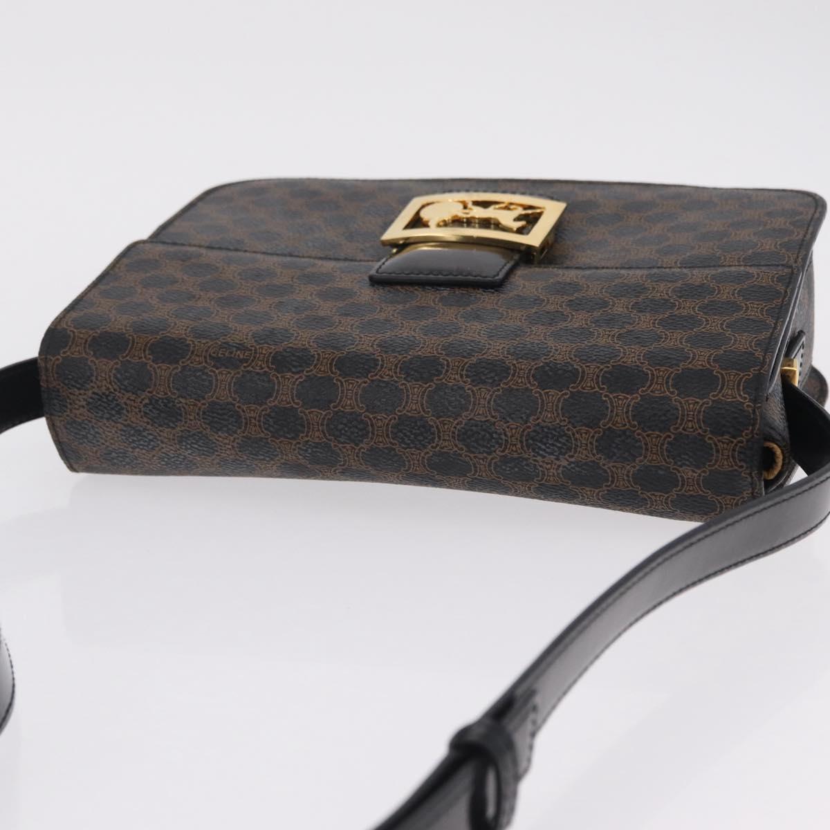 CELINE Macadam Canvas Horse Carriage Bag PVC Leather Black Gold Auth 208237V