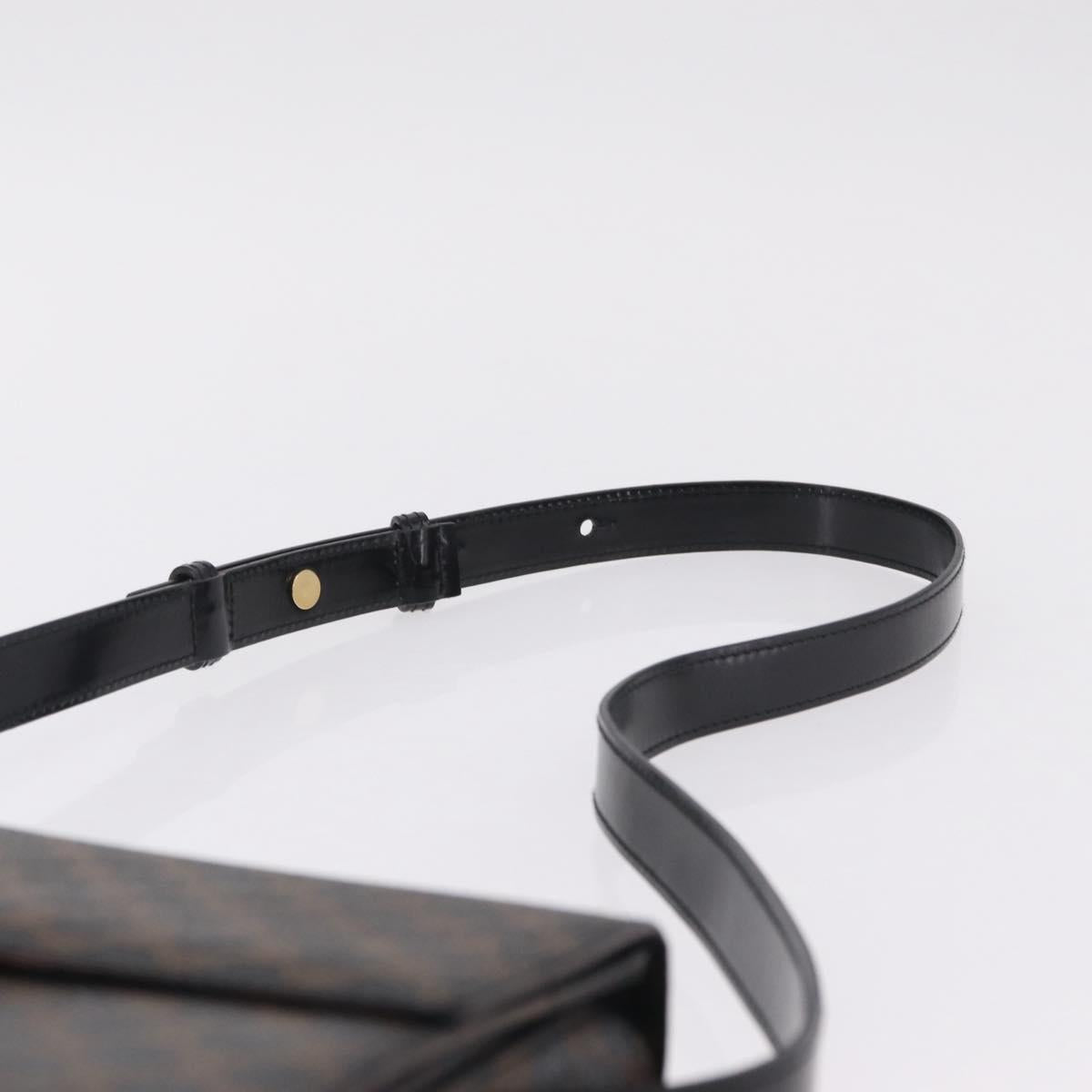 CELINE Macadam Canvas Horse Carriage Bag PVC Leather Black Gold Auth 208237V