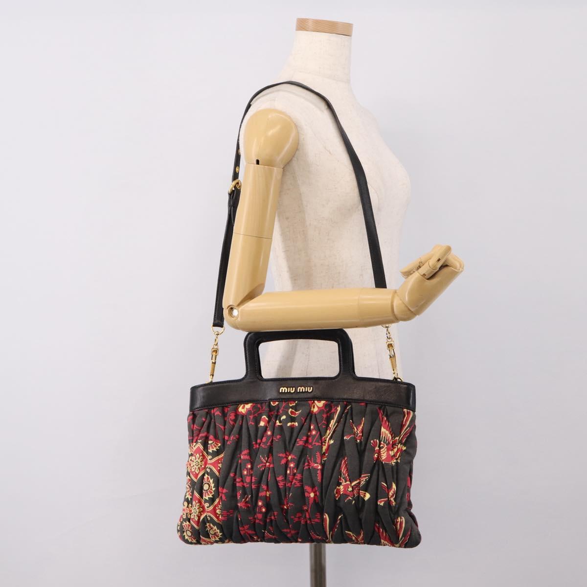 Miu Miu Matelasse Hand Bag Canvas 2way Black Gold Auth 208238A