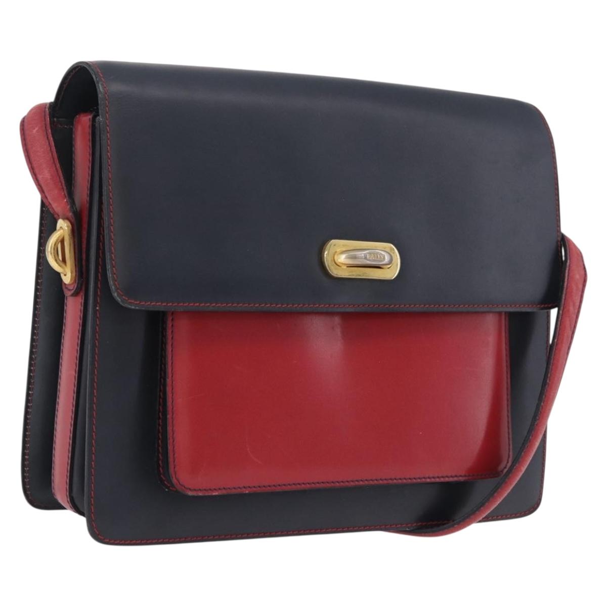 Bally Shoulder Bag Leather Navy Gold Auth 208240