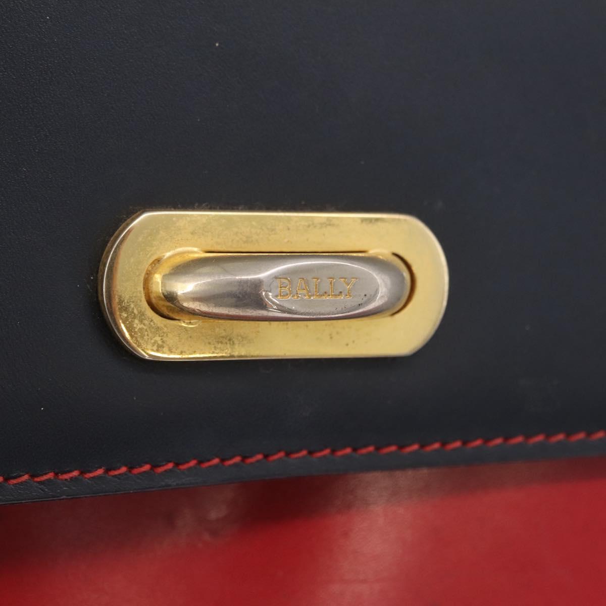 Bally Shoulder Bag Leather Navy Gold Auth 208240