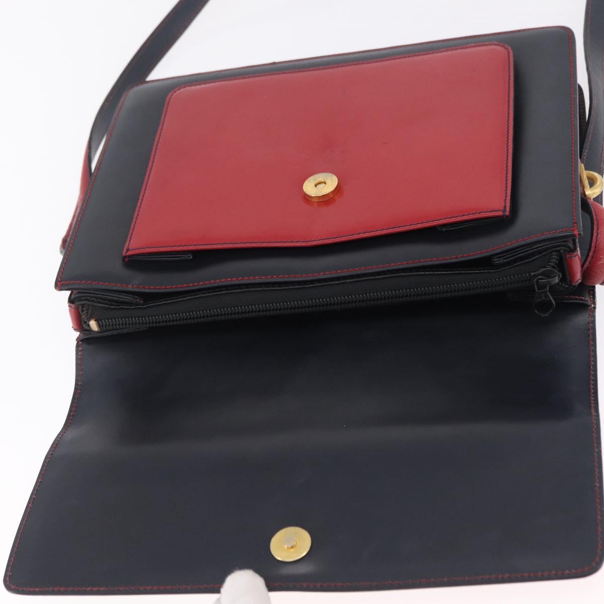 Bally Shoulder Bag Leather Navy Gold Auth 208240