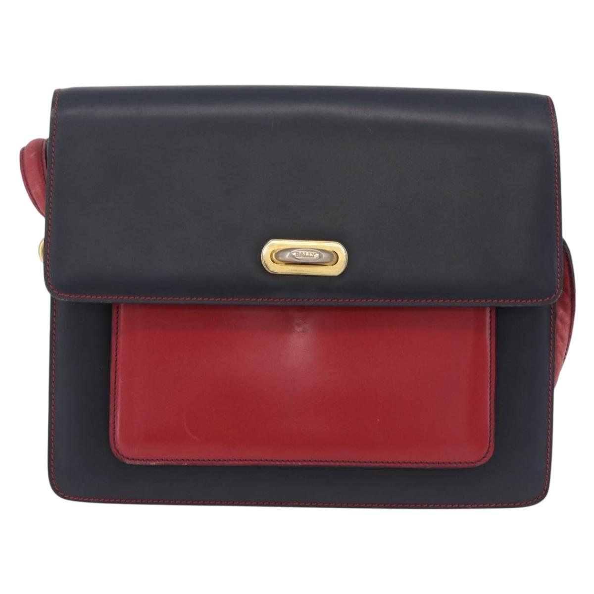 Bally Shoulder Bag Leather Navy Gold Auth 208240