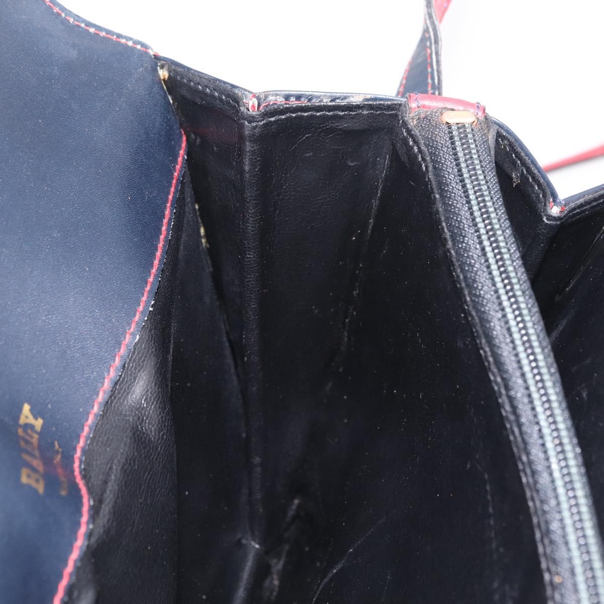 Bally Shoulder Bag Leather Navy Gold Auth 208240