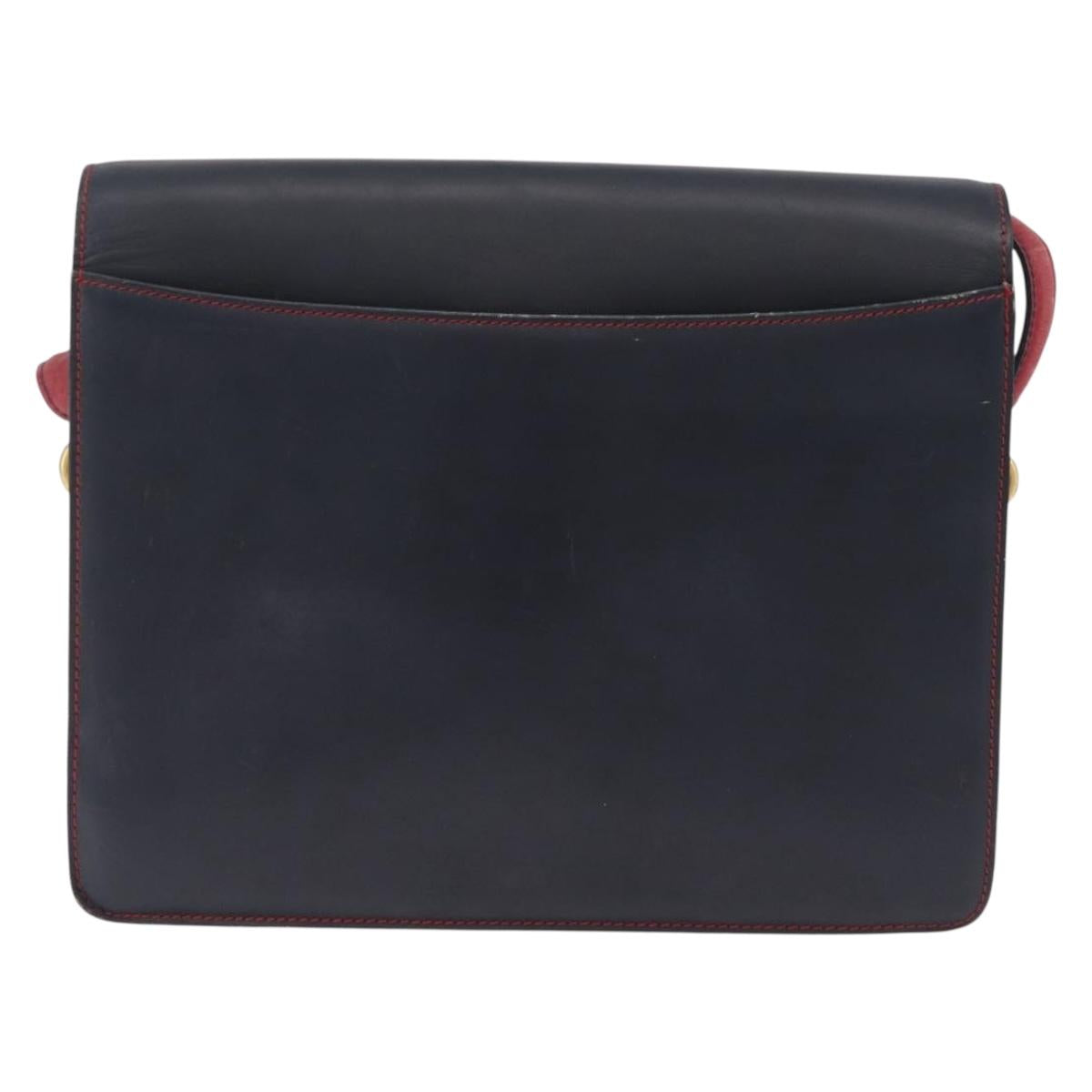 Bally Shoulder Bag Leather Navy Gold Auth 208240