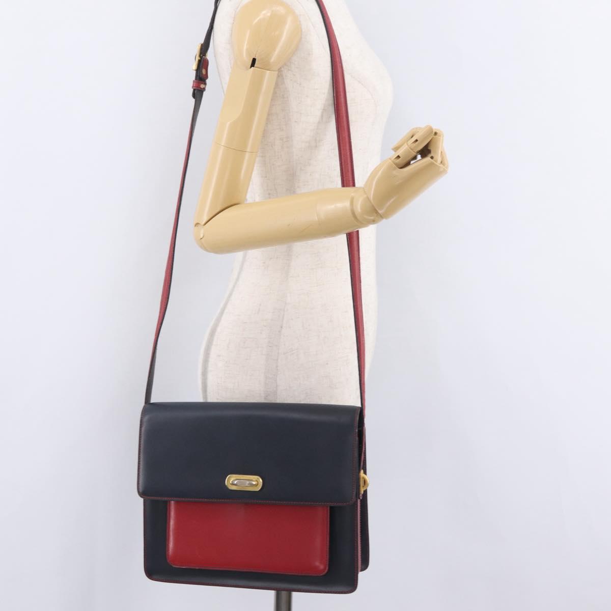 Bally Shoulder Bag Leather Navy Gold Auth 208240