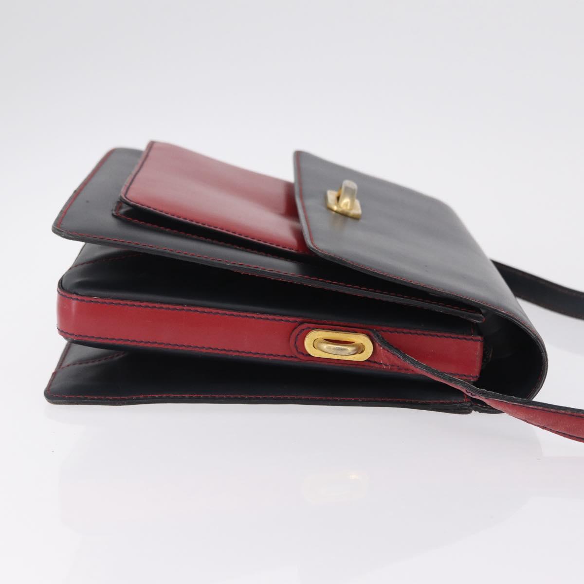Bally Shoulder Bag Leather Navy Gold Auth 208240