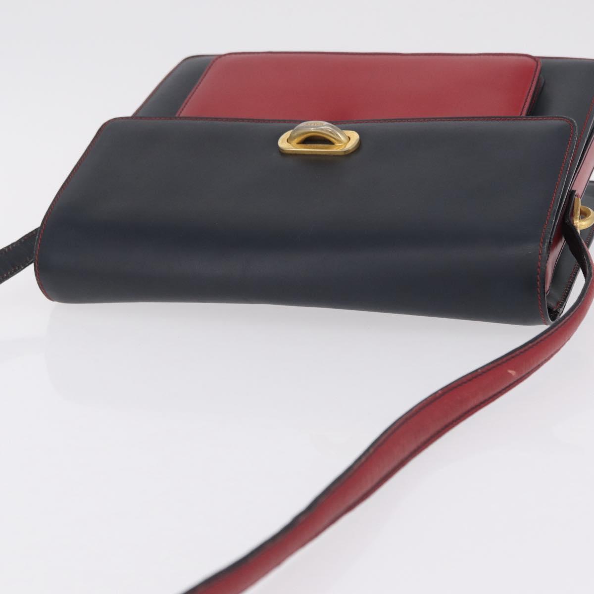 Bally Shoulder Bag Leather Navy Gold Auth 208240