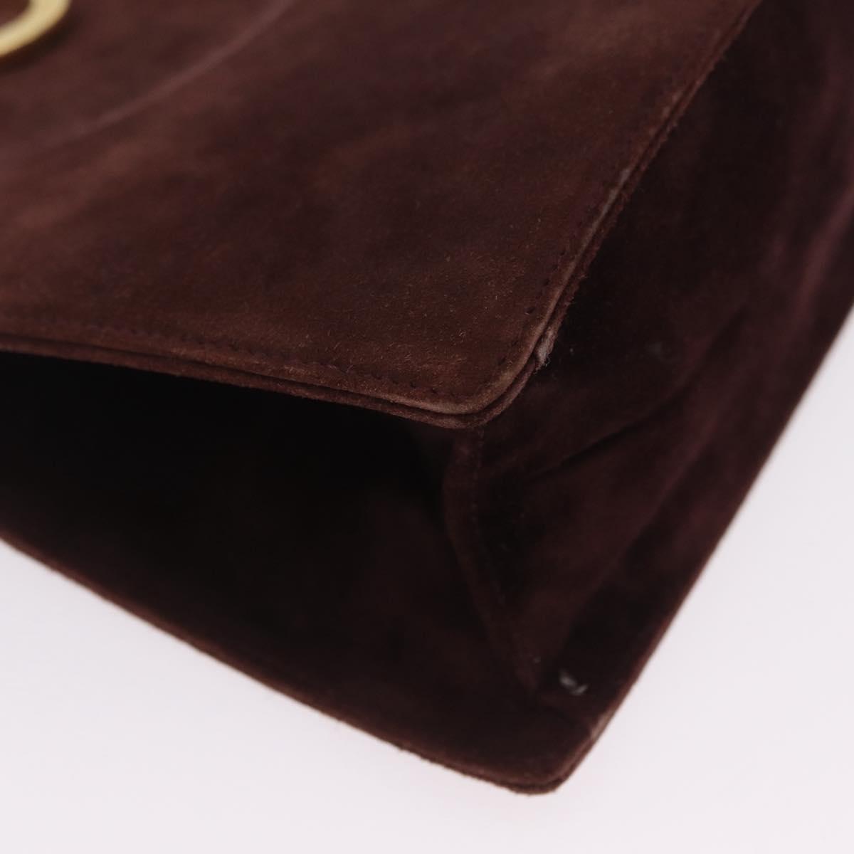 Salvatore Ferragamo Gancini Hand Bag Suede Beige Gold Auth 208241A