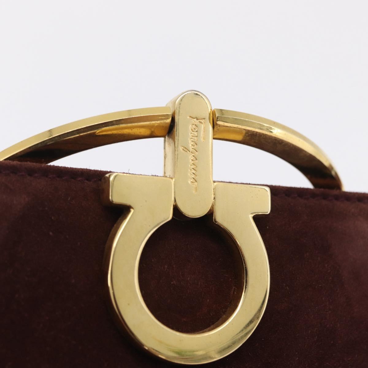 Salvatore Ferragamo Gancini Hand Bag Suede Beige Gold Auth 208241A