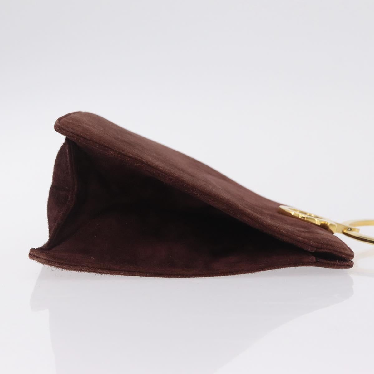 Salvatore Ferragamo Gancini Hand Bag Suede Beige Gold Auth 208241A