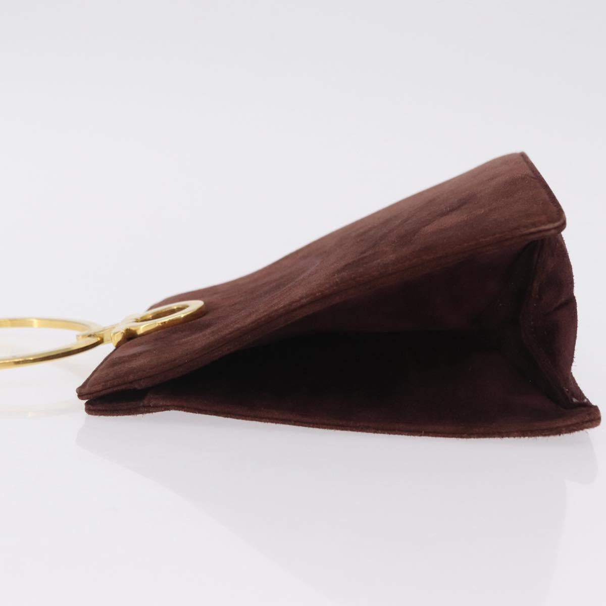 Salvatore Ferragamo Gancini Hand Bag Suede Beige Gold Auth 208241A