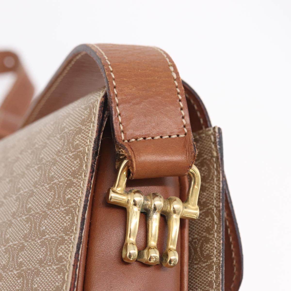 CELINE Macadam Canvas Shoulder Bag PVC Brown Gold Auth 208242