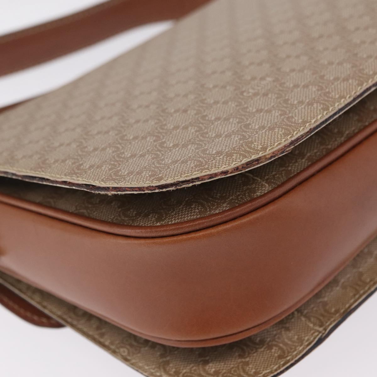 CELINE Macadam Canvas Shoulder Bag PVC Brown Gold Auth 208242