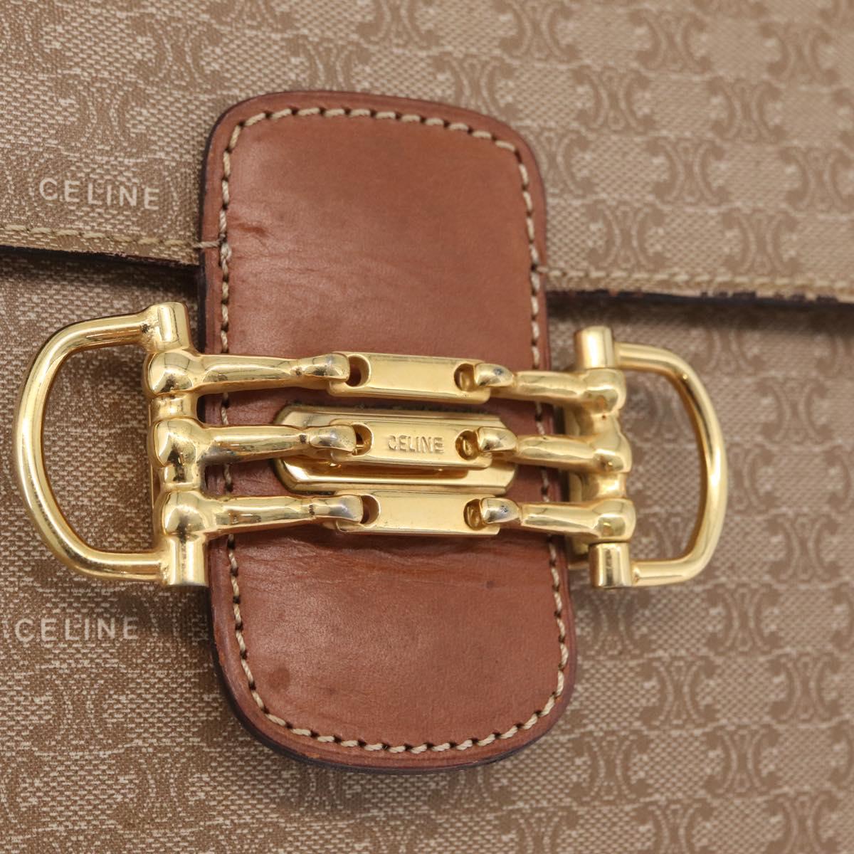CELINE Macadam Canvas Shoulder Bag PVC Brown Gold Auth 208242