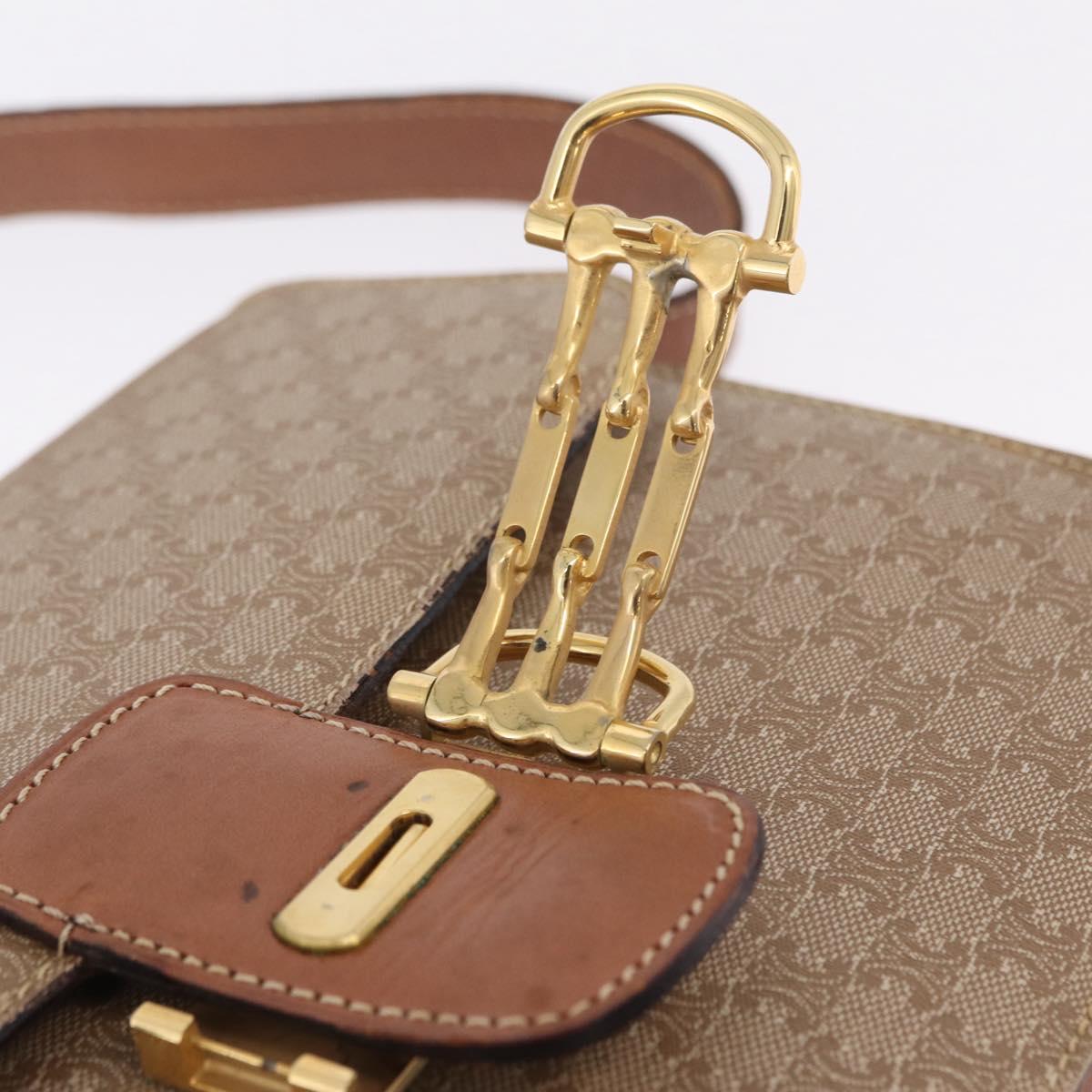 CELINE Macadam Canvas Shoulder Bag PVC Brown Gold Auth 208242