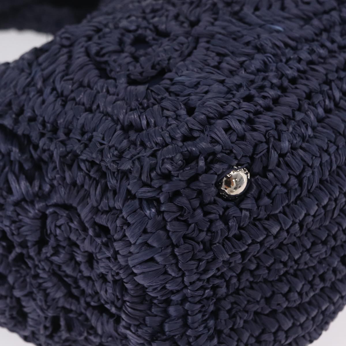 PRADA Hand Bag Raffia 2way Navy Silver Auth 208246