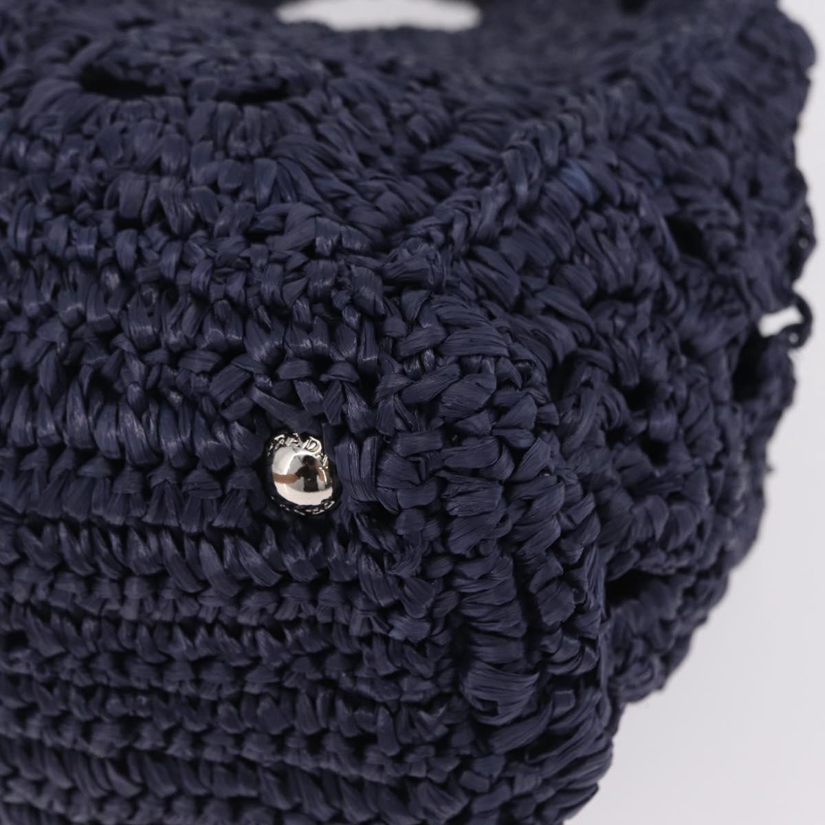 PRADA Hand Bag Raffia 2way Navy Silver Auth 208246
