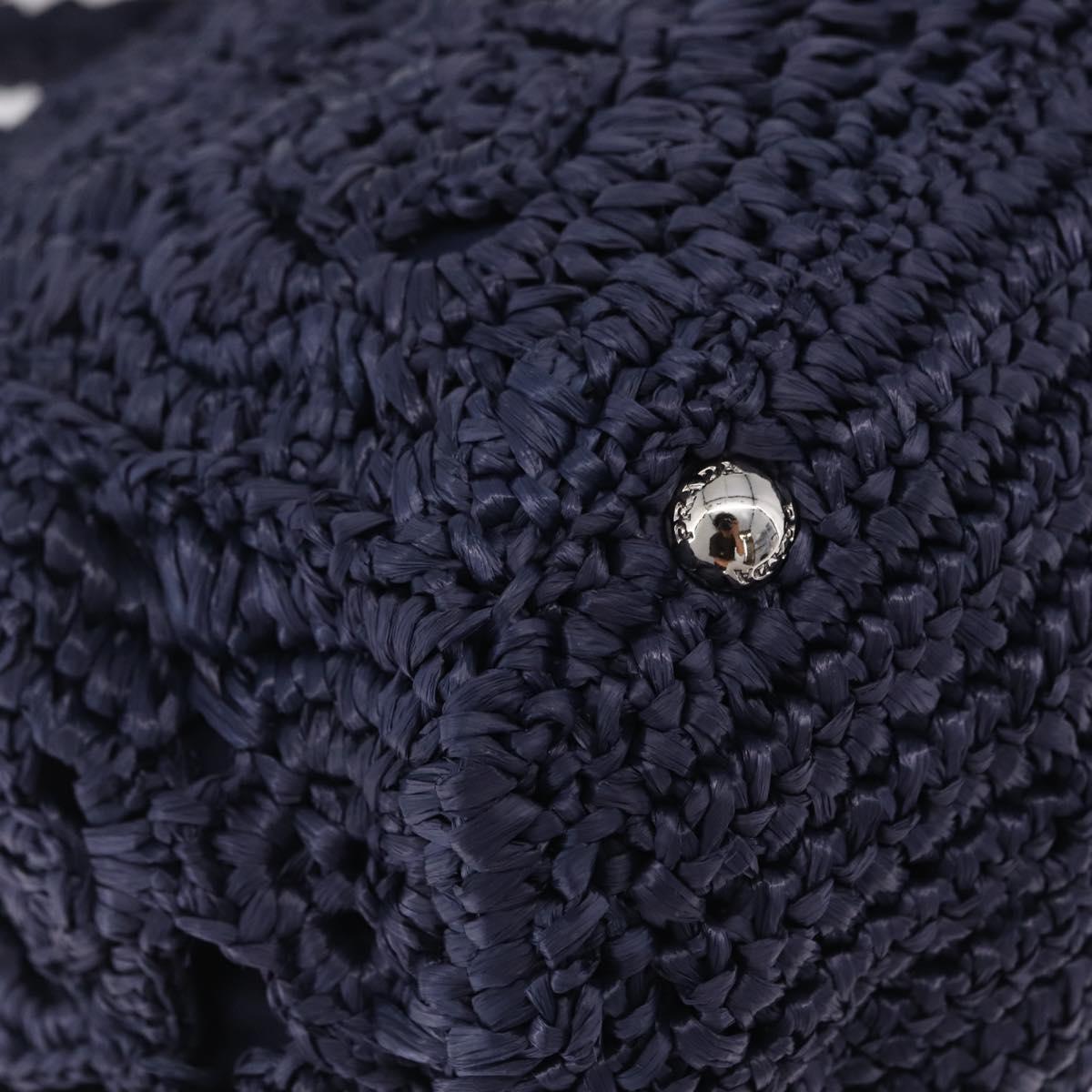 PRADA Hand Bag Raffia 2way Navy Silver Auth 208246