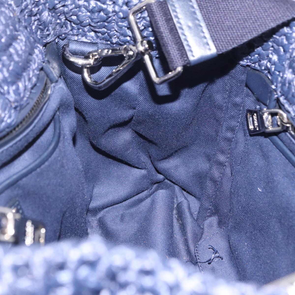 PRADA Hand Bag Raffia 2way Navy Silver Auth 208246