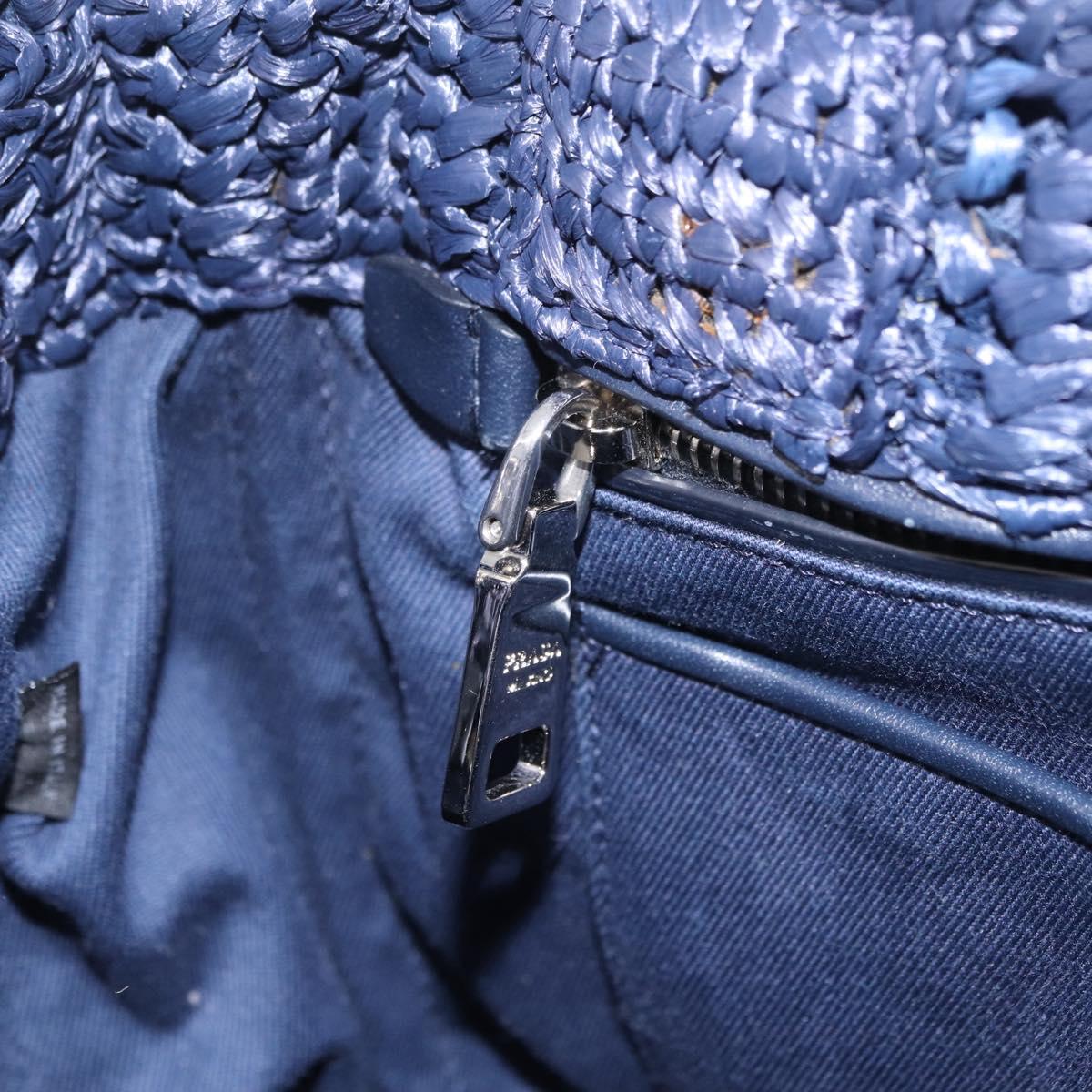 PRADA Hand Bag Raffia 2way Navy Silver Auth 208246