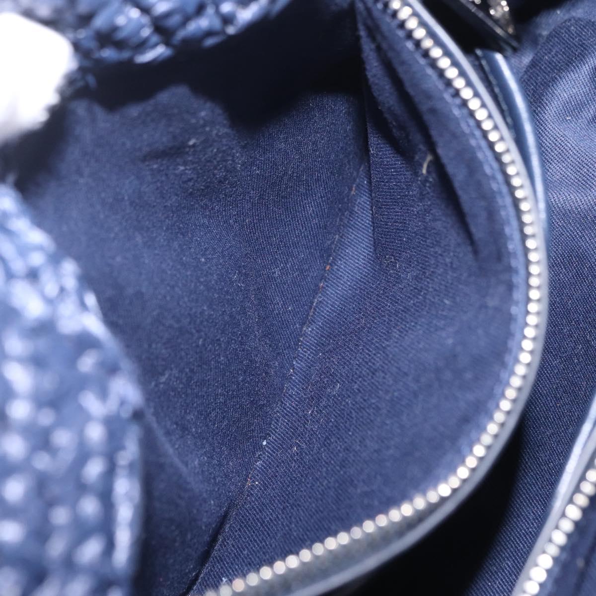 PRADA Hand Bag Raffia 2way Navy Silver Auth 208246