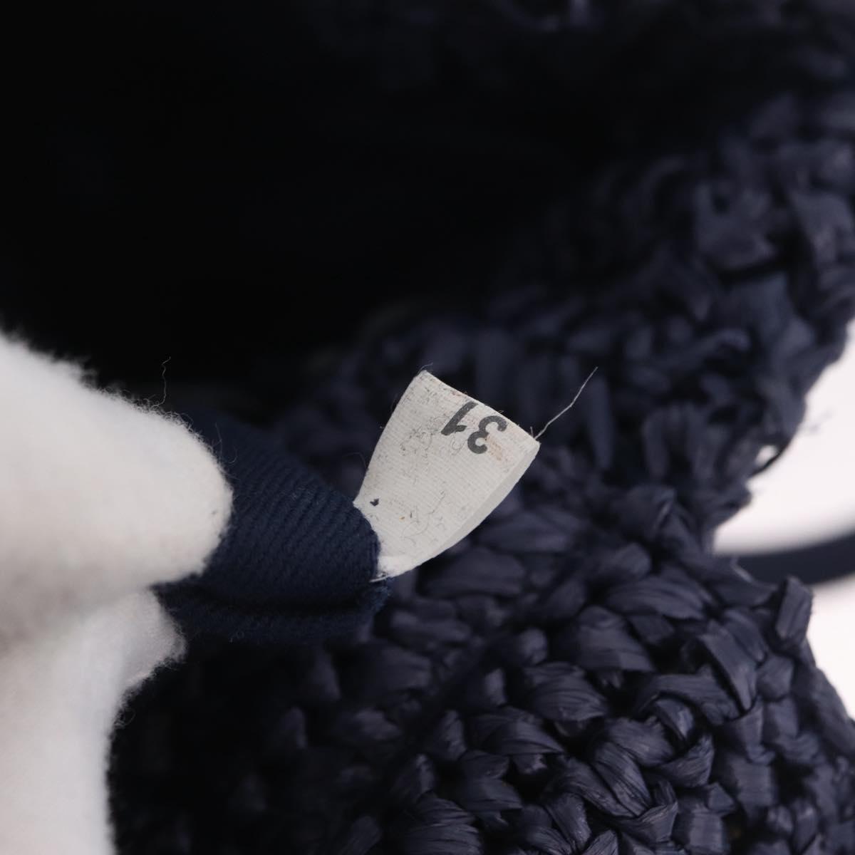 PRADA Hand Bag Raffia 2way Navy Silver Auth 208246
