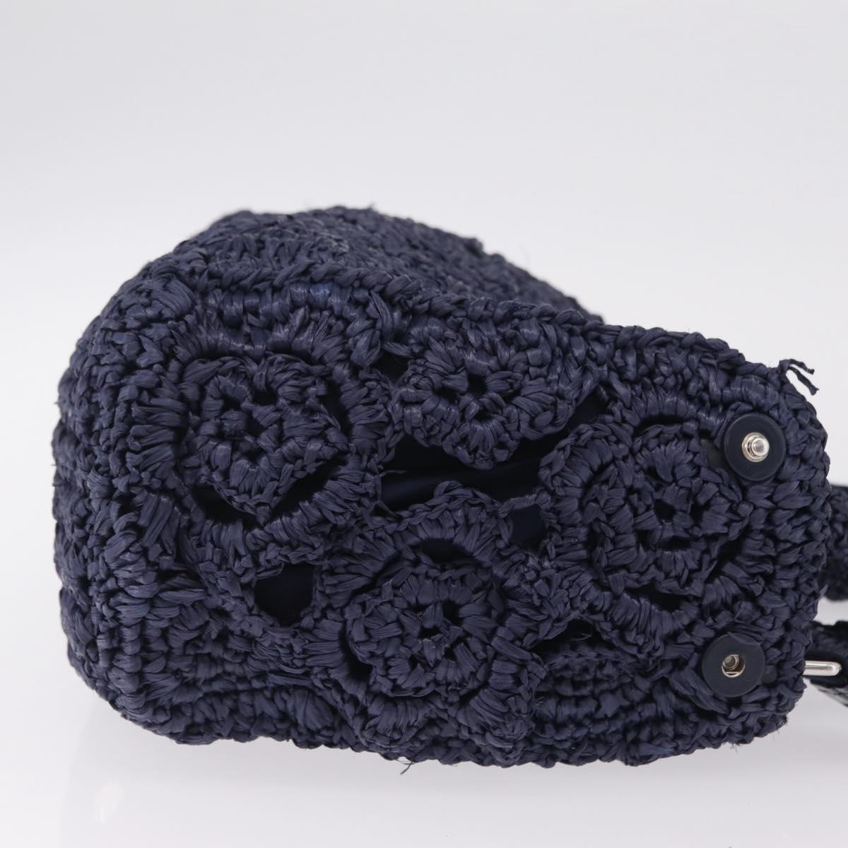 PRADA Hand Bag Raffia 2way Navy Silver Auth 208246