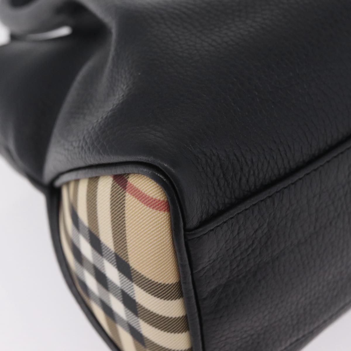 BURBERRY Hand Bag Leather Black Silver Auth 208256A
