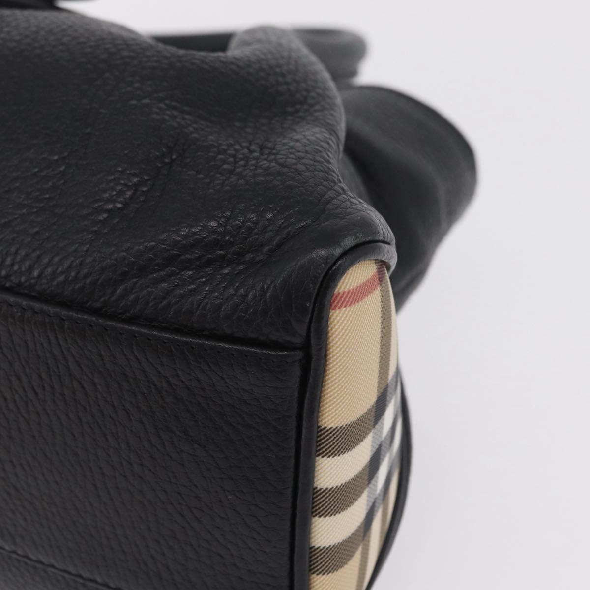 BURBERRY Hand Bag Leather Black Silver Auth 208256A