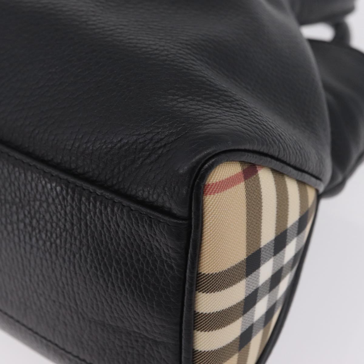 BURBERRY Hand Bag Leather Black Silver Auth 208256A